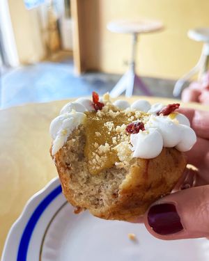 Vegan cake w/cream and mango caramel at 2022_place - Pop Up in Yerevan