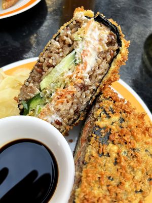 Crispy and juicy Onigirazu with vegan "tuna", highly recommend! at 2022_place - Pop Up in Yerevan