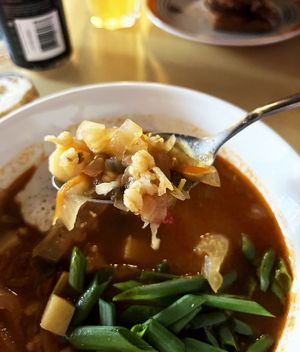 Must try! Veganized Krchik, tradinional Armenian soup with vegan sour cream. Classic recipe + added dried apricot and variety of sour vegetables. at 2022_place - Pop Up in Yerevan