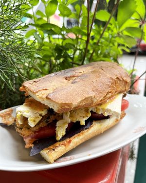 Sandwich with fried crispy eggplant and tofu at 2022_place - Pop Up in Yerevan