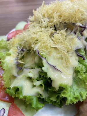 Passionfruit soy cream dressing - heavy and sweet  #Veganuary at Lian Hua Vegetarian in Hanoi