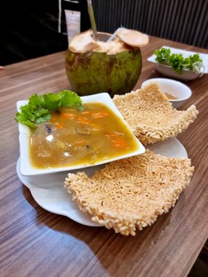 Ninh Binh Scorched Rice with Vegan Curry at Lian Hua Vegetarian in Hanoi