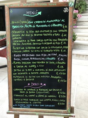 The menu at RistoVegan at Hotel Sylva in Cattolica
