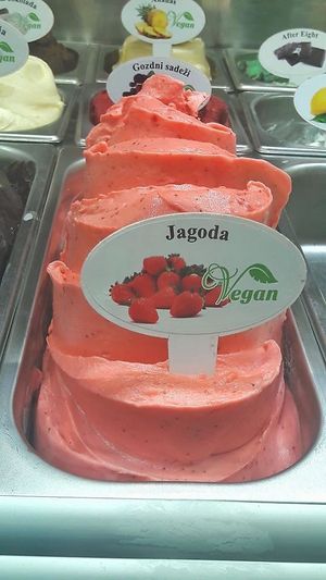 Vegan strawberry ice cream. at Kavarna Kapitanija in Koper