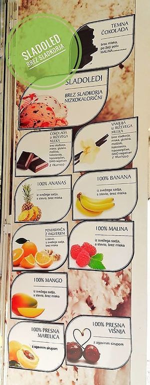 Vegan ice cream flavours. at Kavarna Kapitanija in Koper