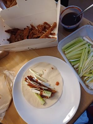 Vegan duck and hoisin pancakes. at Wawin Vegan Chinese in Nottingham