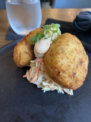 Crab cakes with slaw  at The Edgy Vedge in George Town