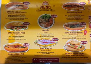 Food menu  at Bánh Mì Long Hội in Hanoi