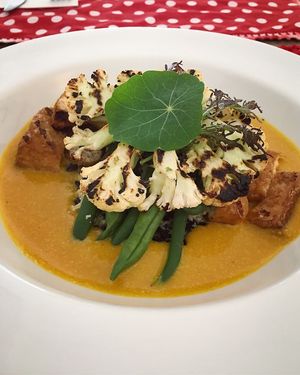 Creme de Abóbora, Arroz Negro, Tofu empanado e Couve Flor Assada  at La Rouge in Porto Alegre