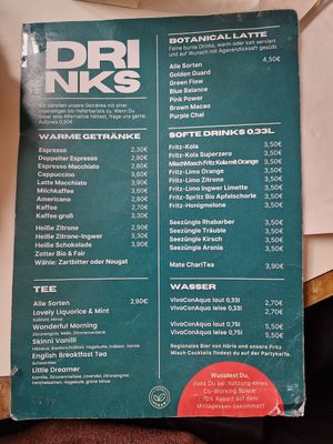 Drinks menu at MEO's Raum für Genuss & Kreatives in Isny Im Allgaeu