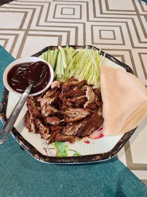 Vegan Duck served with spring onion and cucumber.  at Kungfu Kitchen in Reading