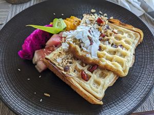 Waffles with fruits at Cepik Villa in Karangasem