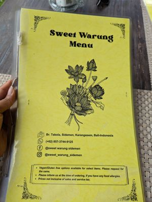 Menu at Sweet Warung in Sidemen