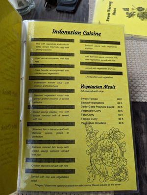Menu vegetarian section at Sweet Warung in Sidemen