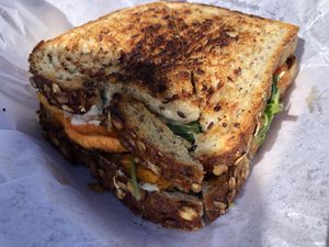 Stacked veggie sandwich with sweet potato   at Certified Kitchen and Bakery in Boise