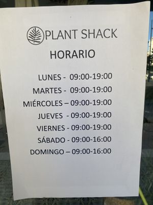Opening Hours  at PLANT SHACK - Calpe in Calpe
