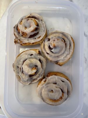 I brought a container to take out cinnamon rolls   at Garden Carver in Brooklyn