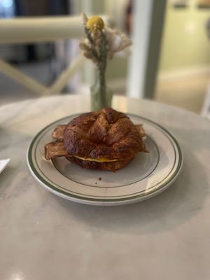 Bacon, egg, onion and cheese 🥐  at Garden Carver in Brooklyn