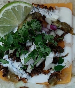 Vegan tacos with vegetable cream and Fresh Coriander at Seco Tacos & Burritos in Chomutov