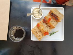 focaccia com creme de queijos at Matuta Queijaria Vegana in Sao Paulo