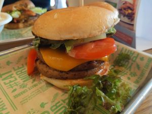Classic double burger. at Next Level Veggie Grill in Denver