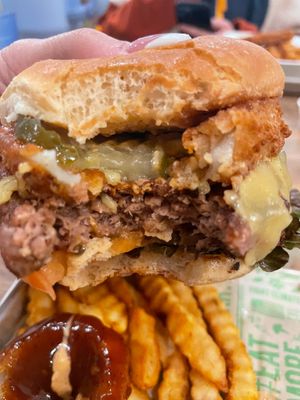 inside the juicy Maverick Burger at Next Level Veggie Grill in Denver