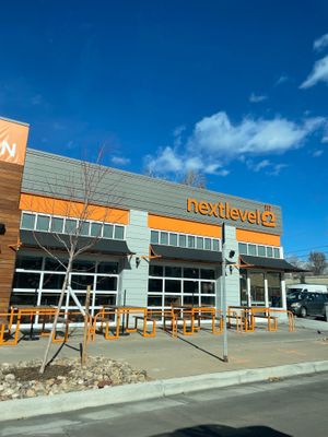 outside at Next Level Veggie Grill in Denver