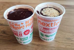 Chocolate and peanut butter cup milkshakes. at Next Level Veggie Grill in Denver