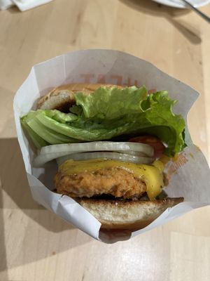 Fire Chik’n Burger  at Next Level Veggie Grill in Denver