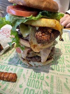 The Animal Stacker with Tempeh bacon   at Next Level Veggie Grill in Denver