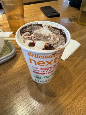 Mint chocolate chip milkshake with coconut milk and soy milk   at Next Level Veggie Grill in Denver