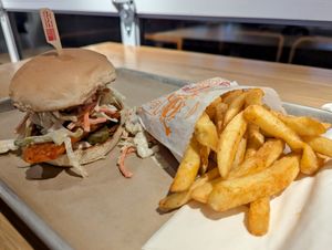 Buffalo "chik'n" sandwich and fries at Next Level Veggie Grill in Denver