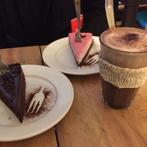 cakes and hot chocolate  at Freckles in Berlin