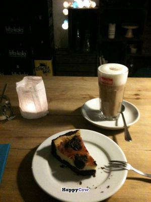 Yummy cake and soy latte!! at Freckles in Berlin