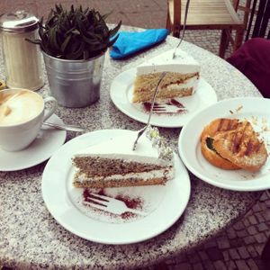 panino, lemon poppyseed and coconut cake. at Freckles in Berlin