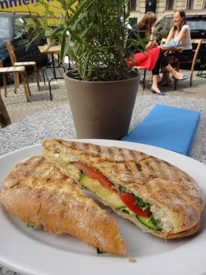 Panini with vegan cheese and zucchini, 4 euros, at Freckles.  at Freckles in Berlin