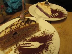 Nougat cake and berry cheesecake at Freckles in Berlin