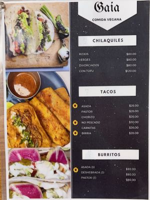 Menu  at Gaia Comida Vegana in La Paz