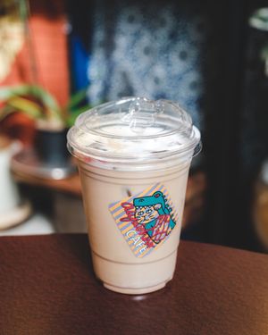 Iced salted sakura latte at Aiyaohno Cafe in Vancouver