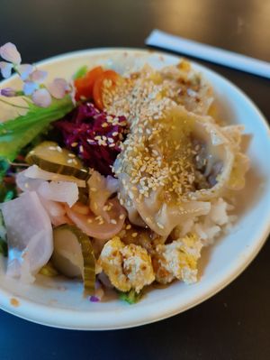 Dumpling bowl, highly recommended at Aiyaohno Cafe in Vancouver