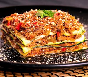 Zucchini Lasagna with vegetables and no meat  at Vegan Bistró in Mallorca