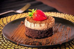 Chocolate tart with strawberry cream   at Vegan Bistró in Mallorca