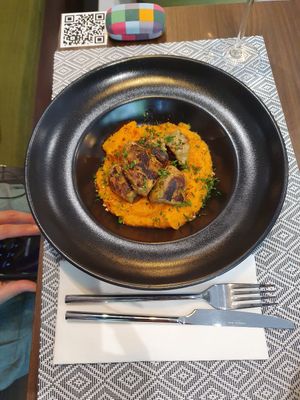 Artichoke Hearts on Roasted Pumpkin Puree at Vegan Bistró in Mallorca