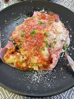 Beet root cannelloni with homemade cashew ricotta  at Vegan Bistró in Mallorca