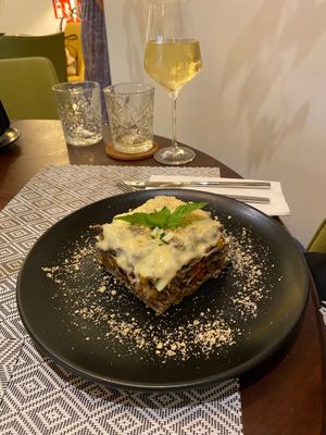 Courgette and seitan lasagna  at Vegan Bistró in Mallorca