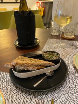 Olive tapenade and bread aperitif  at Vegan Bistró in Mallorca