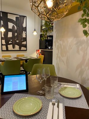 Tablet for viewing menu at Vegan Bistró in Mallorca