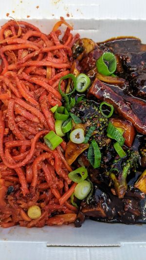 Wok: Schezwan Noodles base, Broccoli, Mushrooms, Baby Corn, Manchurian Balls, Tofu. at Mumbai Fusion in North West London