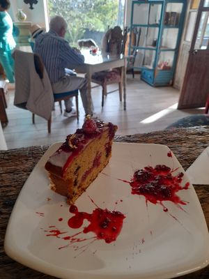 Torta de frutos rojos vegana at Los Padmitos in Tumbaco