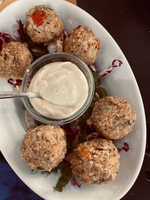 Polpette di miglio con maionese vegana  at Bio-Agriturismo La Ginestra in San Casciano In Val Di Pesa